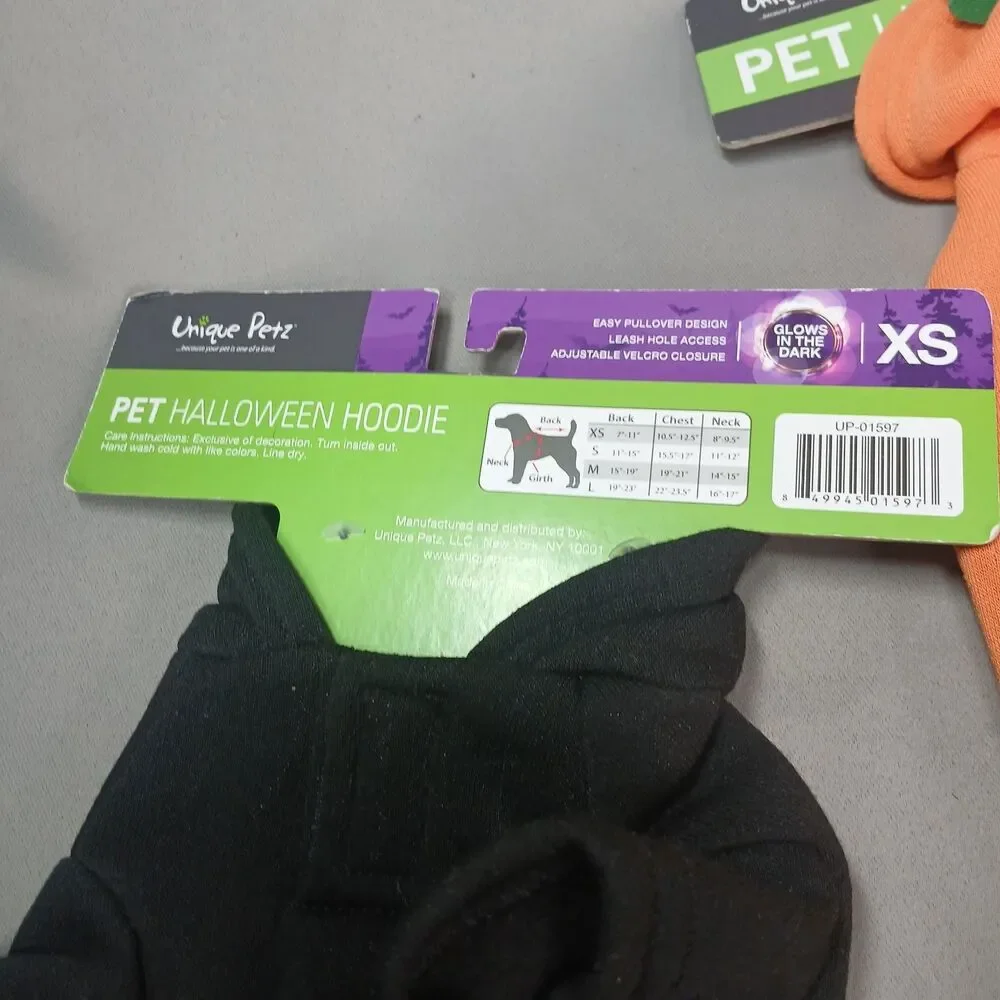3 Unique Petz Halloween Hoodie X-SMALL Glow in the Dark NEW with Tags